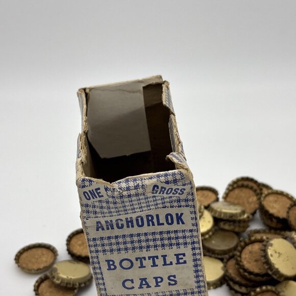 ANTIQUE ANCHORLOK OLD STOCK CORK LINED BOTTLE CAPS ONE GROSS 60+ Box Damaged - Picture 3 of 6